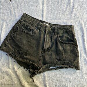 Black Distressed, High Waisted, Cheeky Jean Shorts Size 26